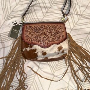 Myra Fringe Cowhide Purse